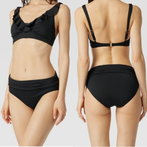 Lauren Ralph Lauren Women's Ruffled V Neck Two-Piece Swimsuit Black Size 14 NWT - Picture 1 of 6
